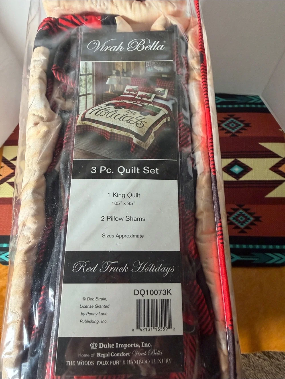 Red Truck Holidays King Quilt Set - Red & Cream New in Bag